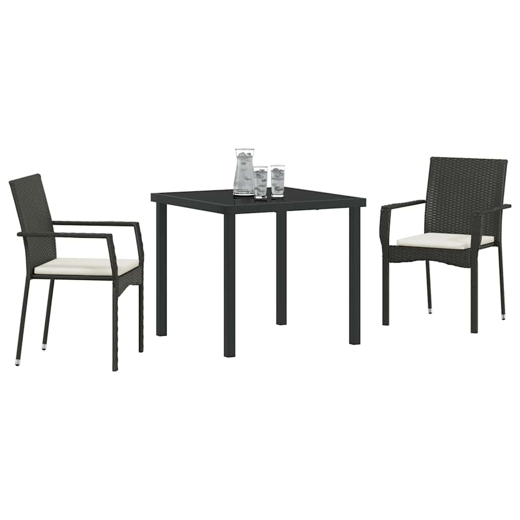 Σέτ φαγητού για κήπο με μαξιλάρι 3 pcs Μαύρο συνθετικό ρατάν