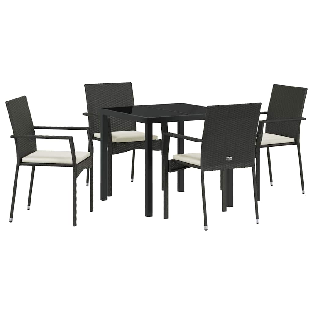 Σέτ φαγητού για κήπο με μαξιλάρι 5 pcs Μαύρο συνθετικό ρατάν - Pakobazaar