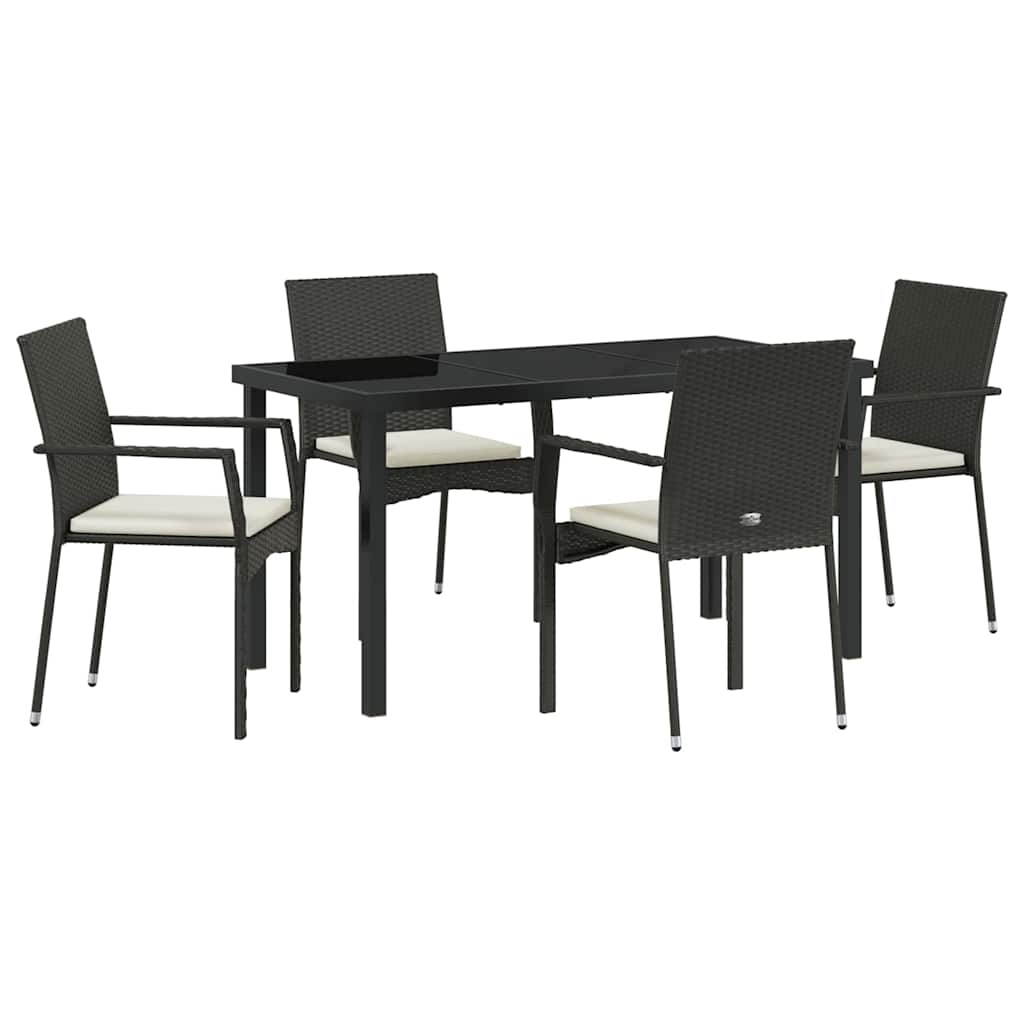 Σέτ φαγητού για κήπο με μαξιλάρι 5 pcs Μαύρο συνθετικό ρατάν - Pakobazaar