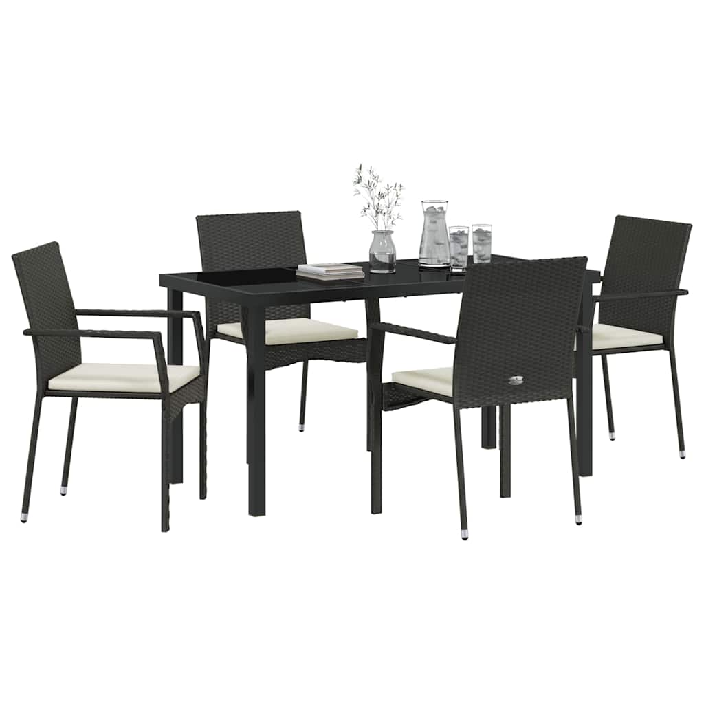 Σέτ φαγητού για κήπο με μαξιλάρι 5 pcs Μαύρο συνθετικό ρατάν - Pakobazaar