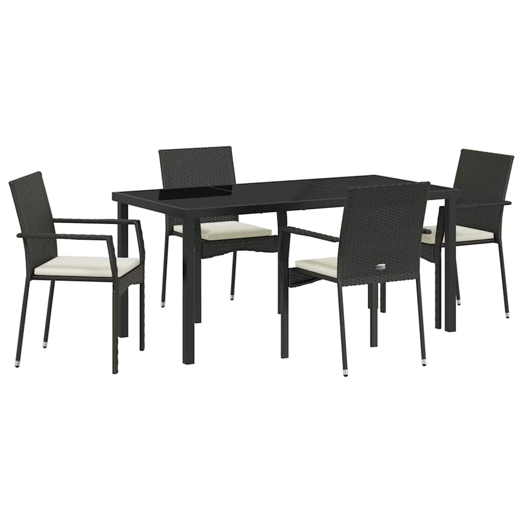 Σέτ φαγητού για κήπο με μαξιλάρι 5 pcs Μαύρο συνθετικό ρατάν - Pakobazaar