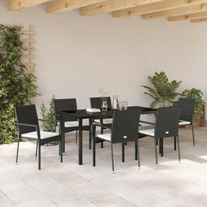 Σέτ φαγητού για κήπο με μαξιλάρι 7 pcs Μαύρο συνθετικό ρατάν - Pakobazaar