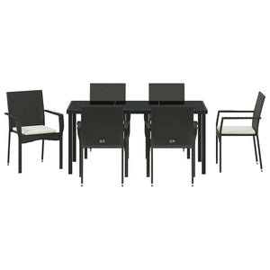 Σέτ φαγητού για κήπο με μαξιλάρι 7 pcs Μαύρο συνθετικό ρατάν - Pakobazaar