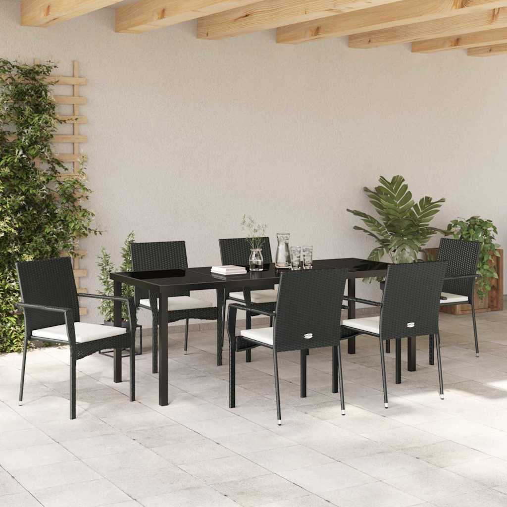 Σέτ φαγητού για κήπο με μαξιλάρι 7 pcs Μαύρο συνθετικό ρατάν - Pakobazaar