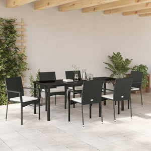 Σέτ φαγητού για κήπο με μαξιλάρι 7 pcs Μαύρο συνθετικό ρατάν - Pakobazaar