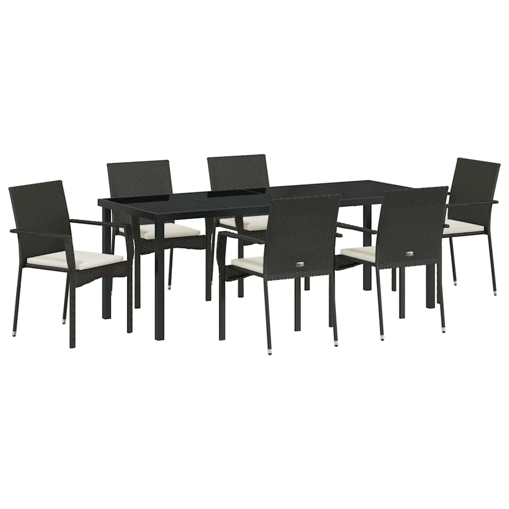 Σέτ φαγητού για κήπο με μαξιλάρι 7 pcs Μαύρο συνθετικό ρατάν - Pakobazaar