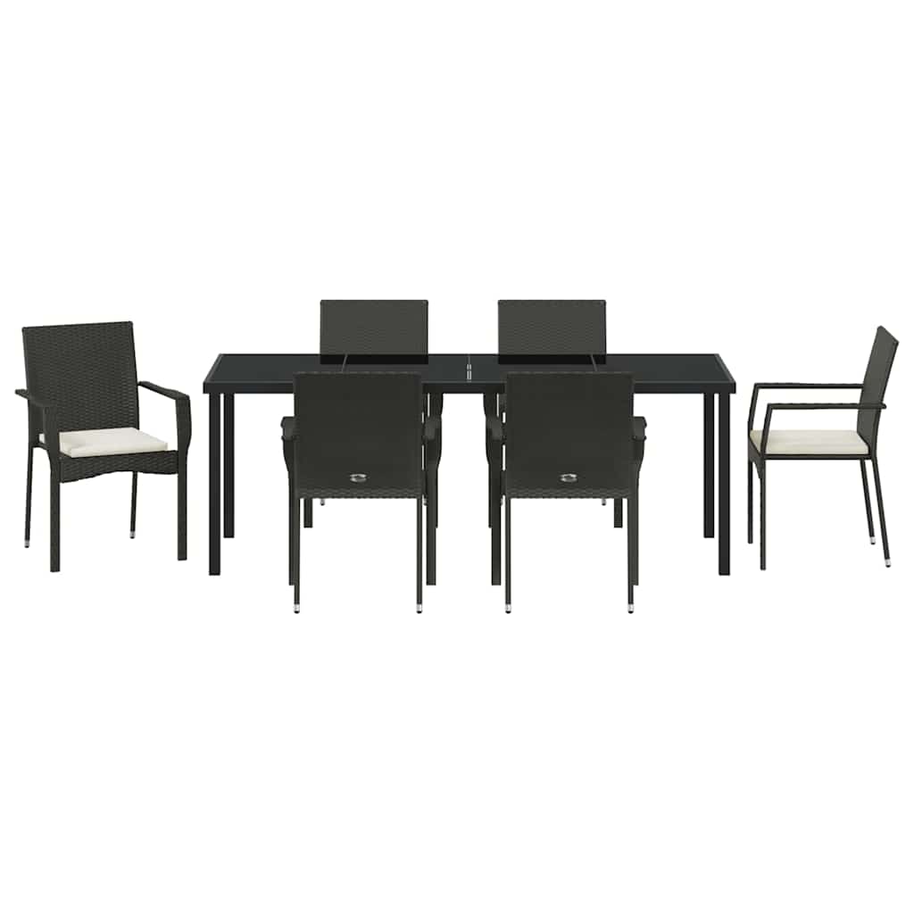 Σέτ φαγητού για κήπο με μαξιλάρι 7 pcs Μαύρο συνθετικό ρατάν - Pakobazaar