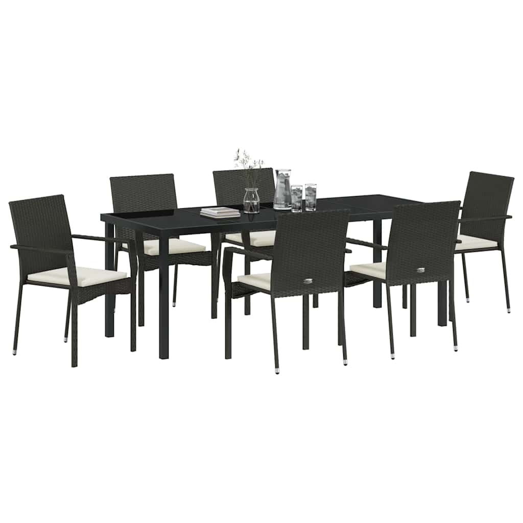 Σέτ φαγητού για κήπο με μαξιλάρι 7 pcs Μαύρο συνθετικό ρατάν - Pakobazaar