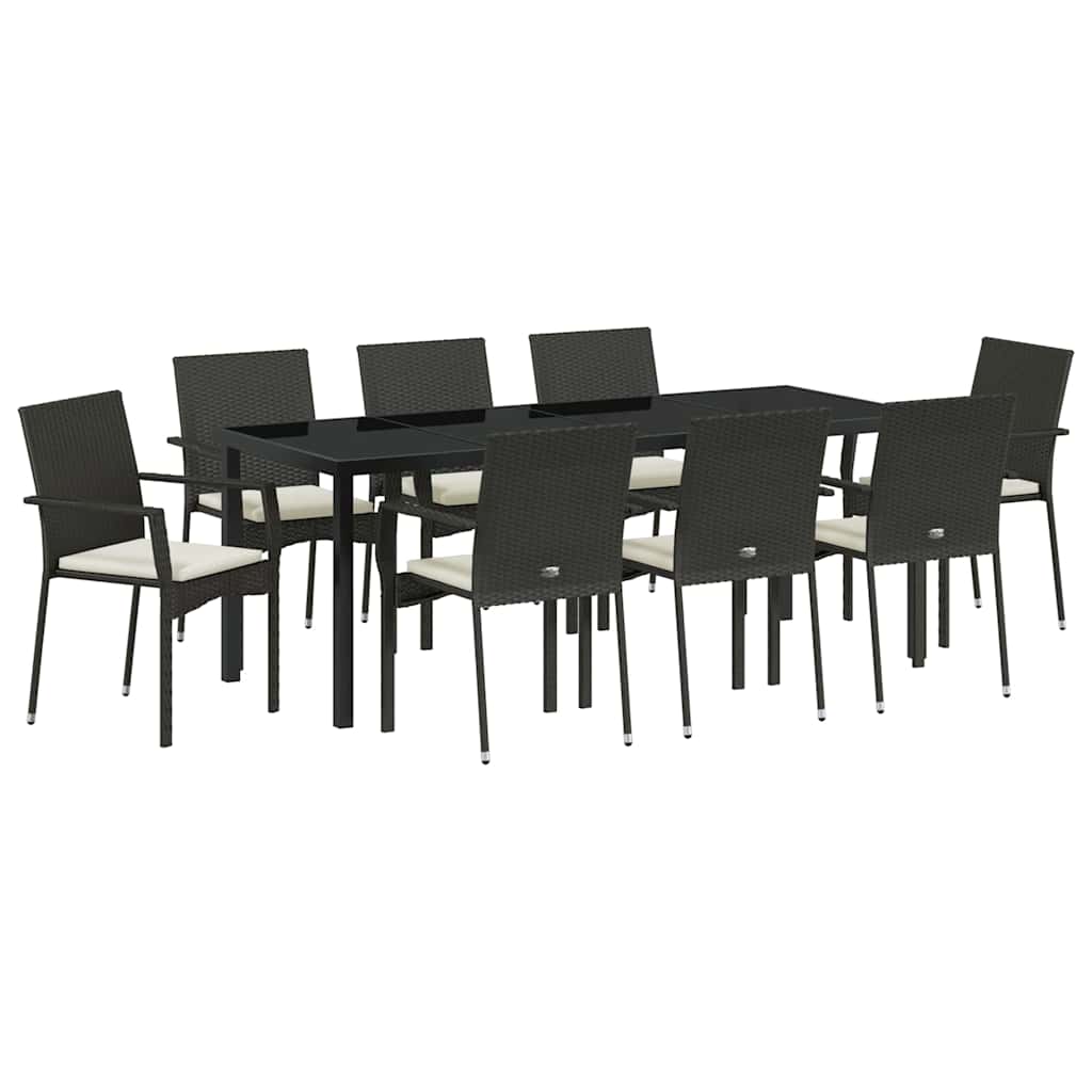 Σέτ φαγητού για κήπο με μαξιλάρι 9 pcs Μαύρο συνθετικό ρατάν - Pakobazaar