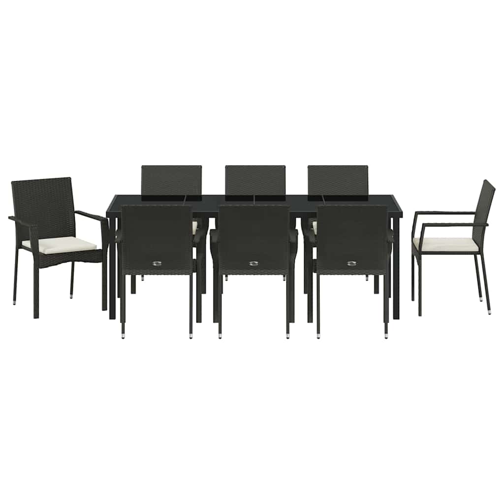 Σέτ φαγητού για κήπο με μαξιλάρι 9 pcs Μαύρο συνθετικό ρατάν - Pakobazaar