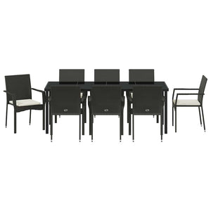 Σέτ φαγητού για κήπο με μαξιλάρι 9 pcs Μαύρο συνθετικό ρατάν - Pakobazaar