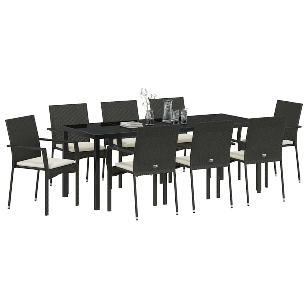 Σέτ φαγητού για κήπο με μαξιλάρι 9 pcs Μαύρο συνθετικό ρατάν - Pakobazaar