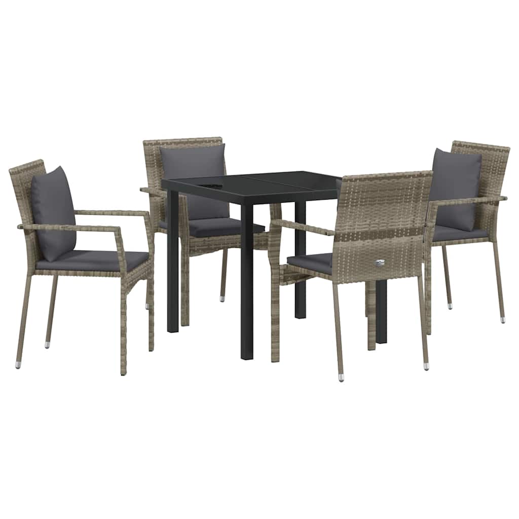 Σέτ φαγητού για κήπο με μαξιλάρι 5 pcs Γκρι συνθετικό ρατάν - Pakobazaar