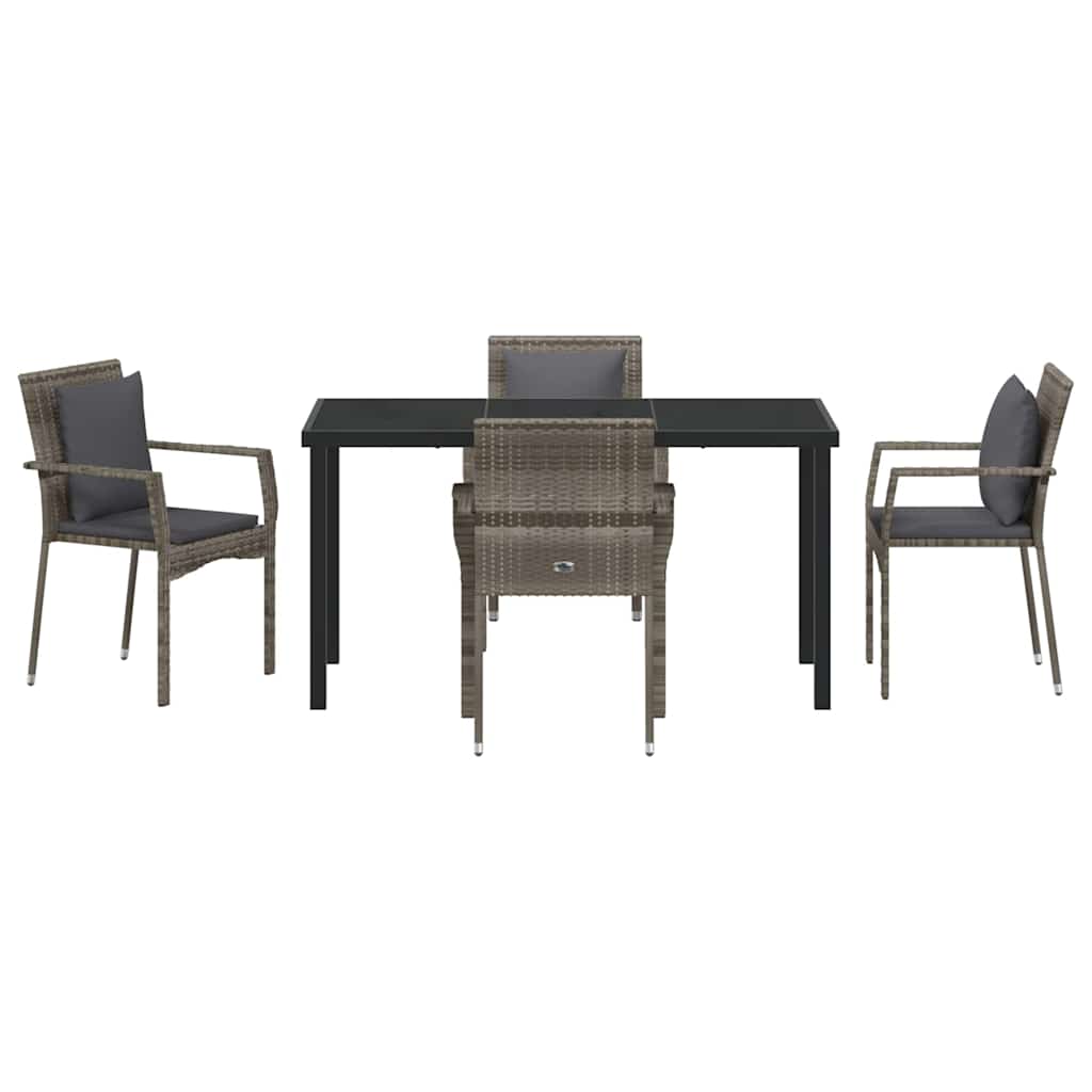 Σέτ φαγητού για κήπο με μαξιλάρι 5 pcs Γκρι συνθετικό ρατάν - Pakobazaar