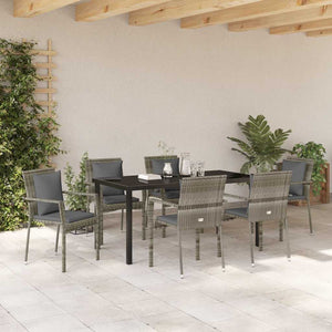 Σέτ φαγητού για κήπο με μαξιλάρι 7 pcs Γκρι συνθετικό ρατάν - Pakobazaar