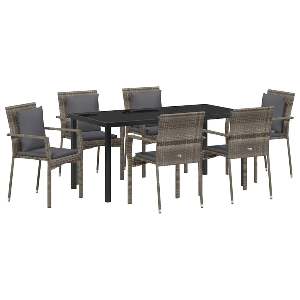 Σέτ φαγητού για κήπο με μαξιλάρι 7 pcs Γκρι συνθετικό ρατάν - Pakobazaar