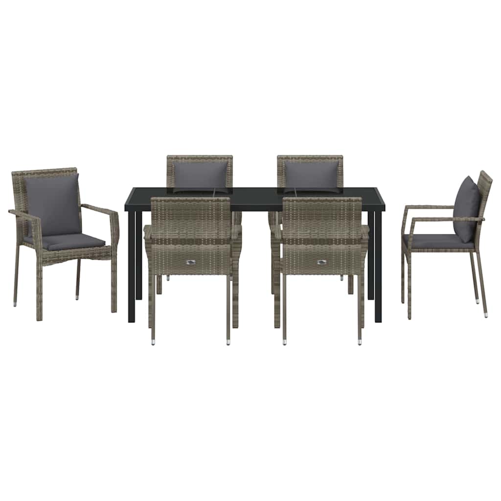 Σέτ φαγητού για κήπο με μαξιλάρι 7 pcs Γκρι συνθετικό ρατάν - Pakobazaar