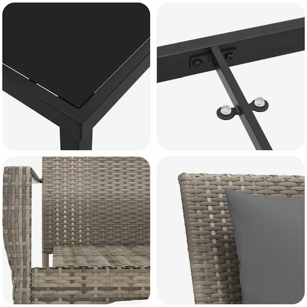 Σέτ φαγητού για κήπο με μαξιλάρι 7 pcs Γκρι συνθετικό ρατάν - Pakobazaar