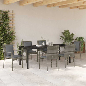 Σέτ φαγητού για κήπο με μαξιλάρι 7 pcs Γκρι συνθετικό ρατάν - Pakobazaar