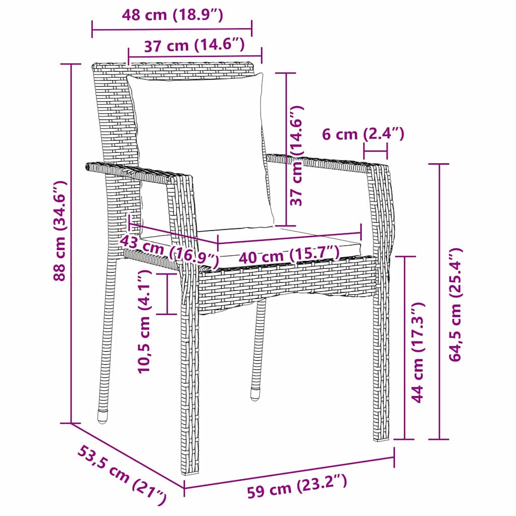 Σέτ φαγητού για κήπο με μαξιλάρι 7 pcs Γκρι συνθετικό ρατάν - Pakobazaar