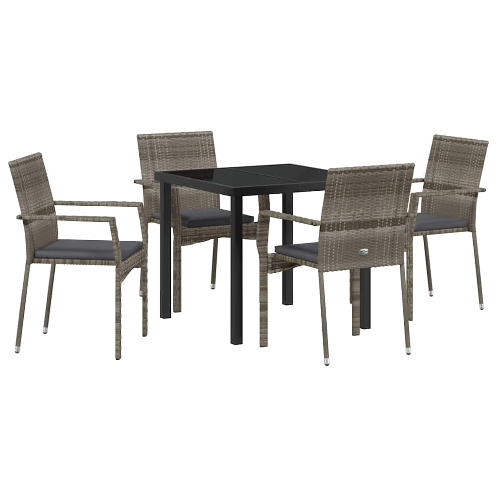 Σέτ φαγητού για κήπο με μαξιλάρι 5 pcs Γκρι συνθετικό ρατάν - Pakobazaar