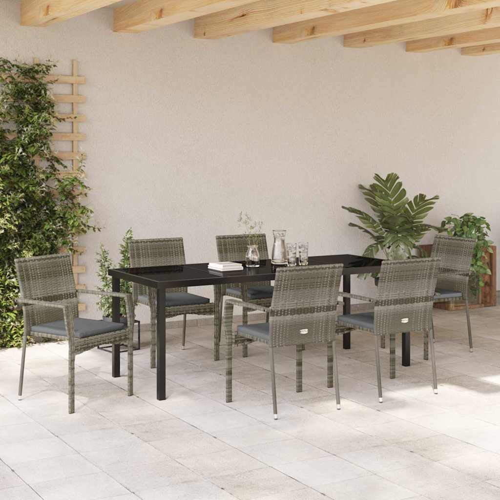 Σέτ φαγητού για κήπο με μαξιλάρι 7 pcs Γκρι συνθετικό ρατάν - Pakobazaar