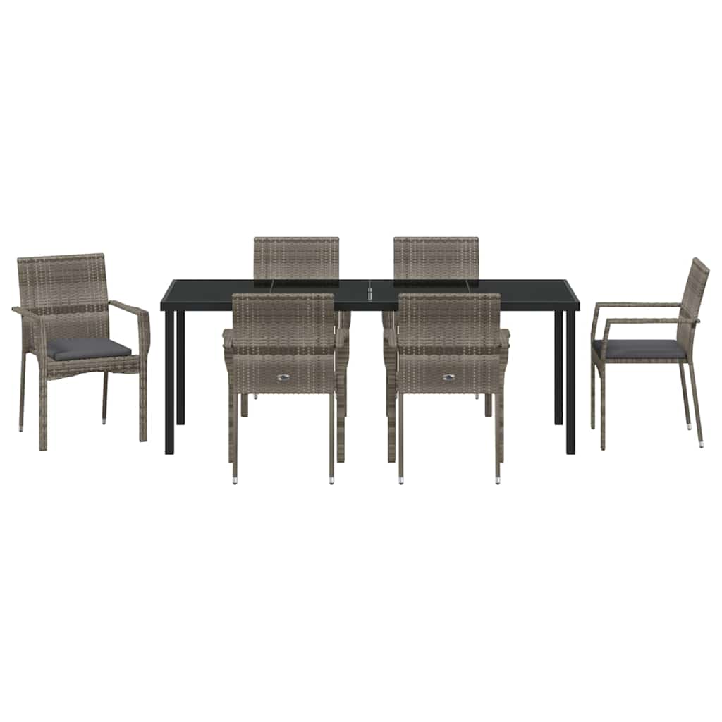 Σέτ φαγητού για κήπο με μαξιλάρι 7 pcs Γκρι συνθετικό ρατάν - Pakobazaar