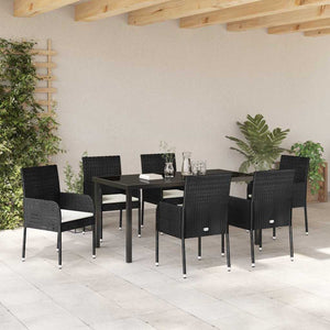 Σέτ φαγητού για κήπο με μαξιλάρι 7 pcs Μαύρο συνθετικό ρατάν - Pakobazaar
