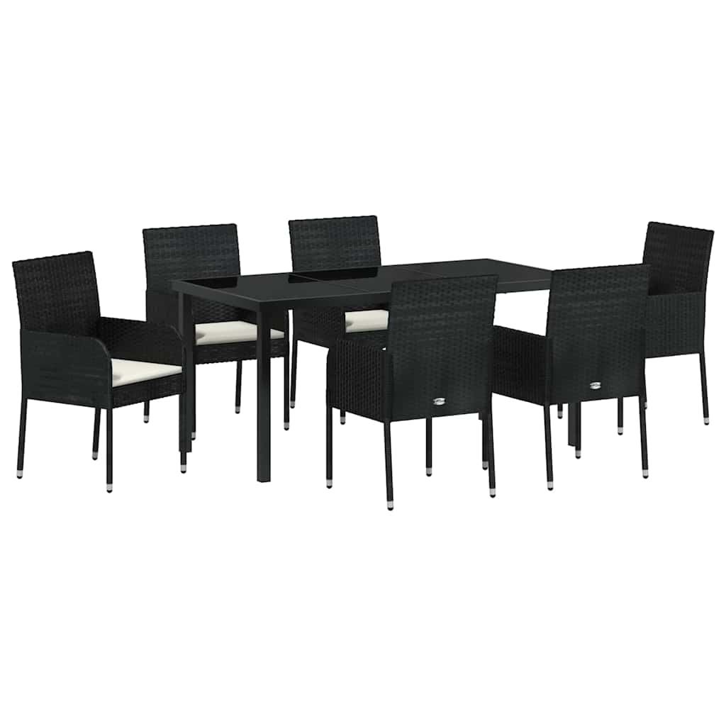 Σέτ φαγητού για κήπο με μαξιλάρι 7 pcs Μαύρο συνθετικό ρατάν - Pakobazaar