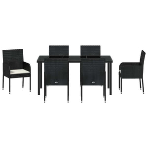 Σέτ φαγητού για κήπο με μαξιλάρι 7 pcs Μαύρο συνθετικό ρατάν - Pakobazaar