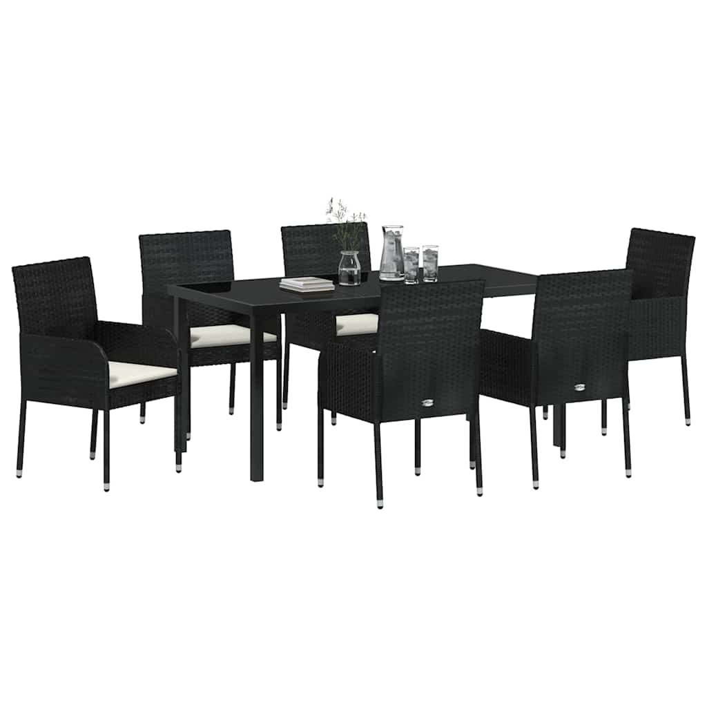 Σέτ φαγητού για κήπο με μαξιλάρι 7 pcs Μαύρο συνθετικό ρατάν - Pakobazaar