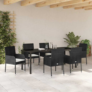Σέτ φαγητού για κήπο με μαξιλάρι 7 pcs Μαύρο συνθετικό ρατάν - Pakobazaar