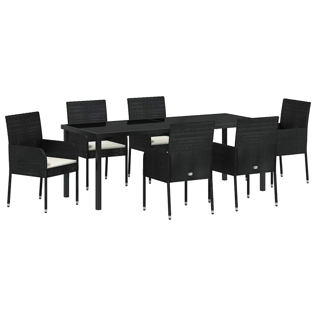 Σέτ φαγητού για κήπο με μαξιλάρι 7 pcs Μαύρο συνθετικό ρατάν - Pakobazaar