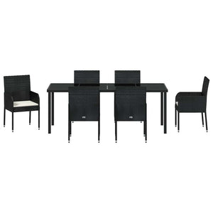 Σέτ φαγητού για κήπο με μαξιλάρι 7 pcs Μαύρο συνθετικό ρατάν - Pakobazaar