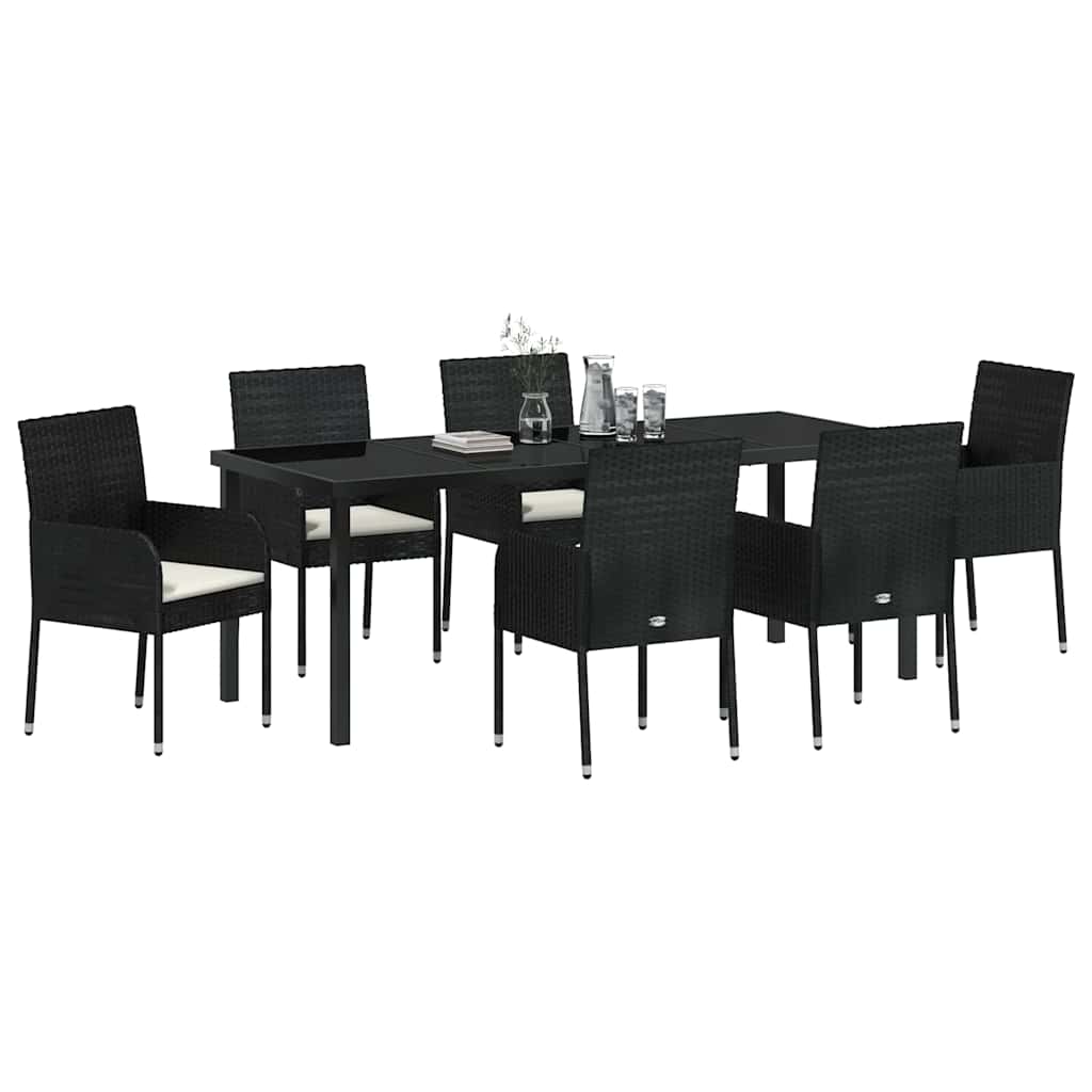 Σέτ φαγητού για κήπο με μαξιλάρι 7 pcs Μαύρο συνθετικό ρατάν - Pakobazaar
