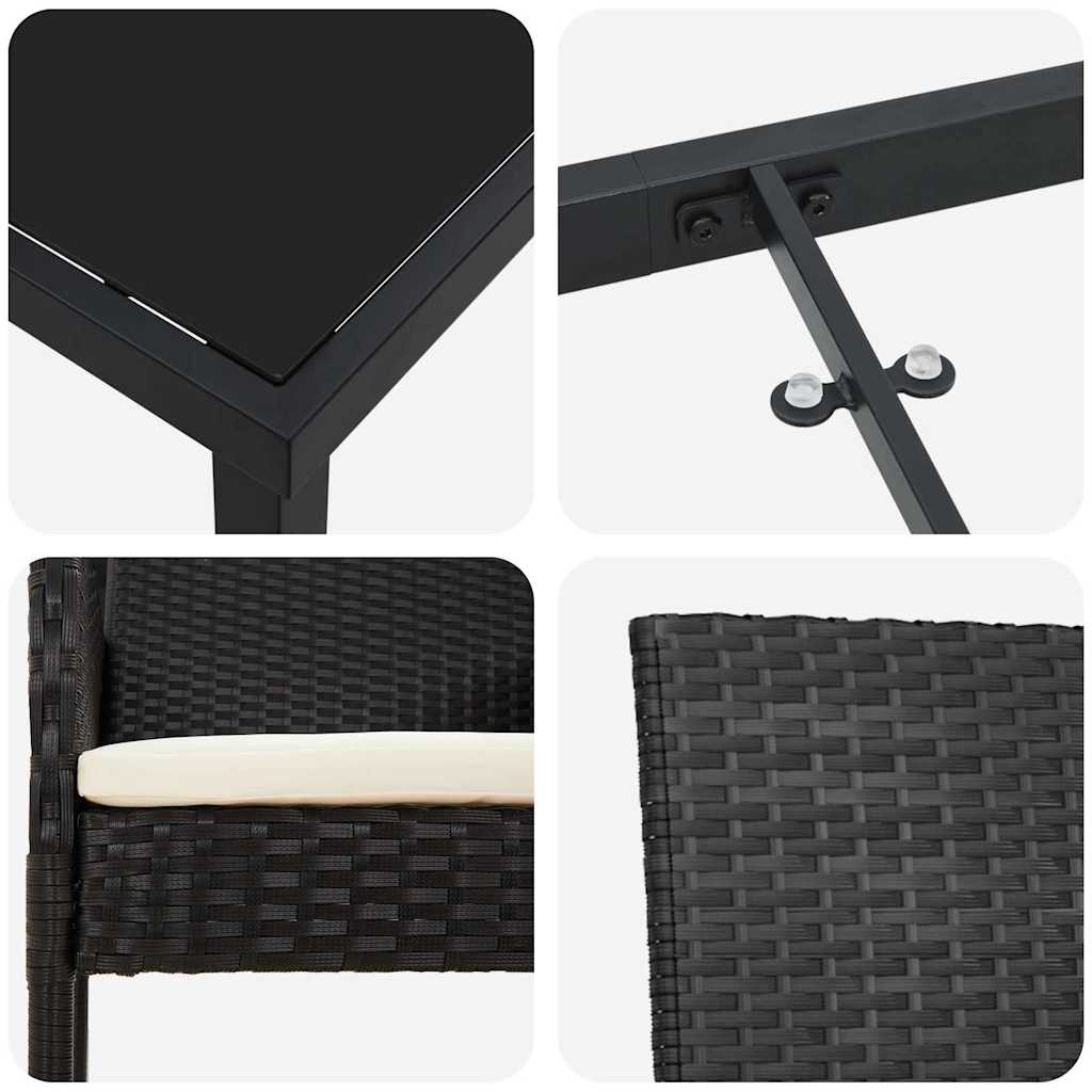 Σέτ φαγητού για κήπο με μαξιλάρι 9 pcs Μαύρο συνθετικό ρατάν - Pakobazaar