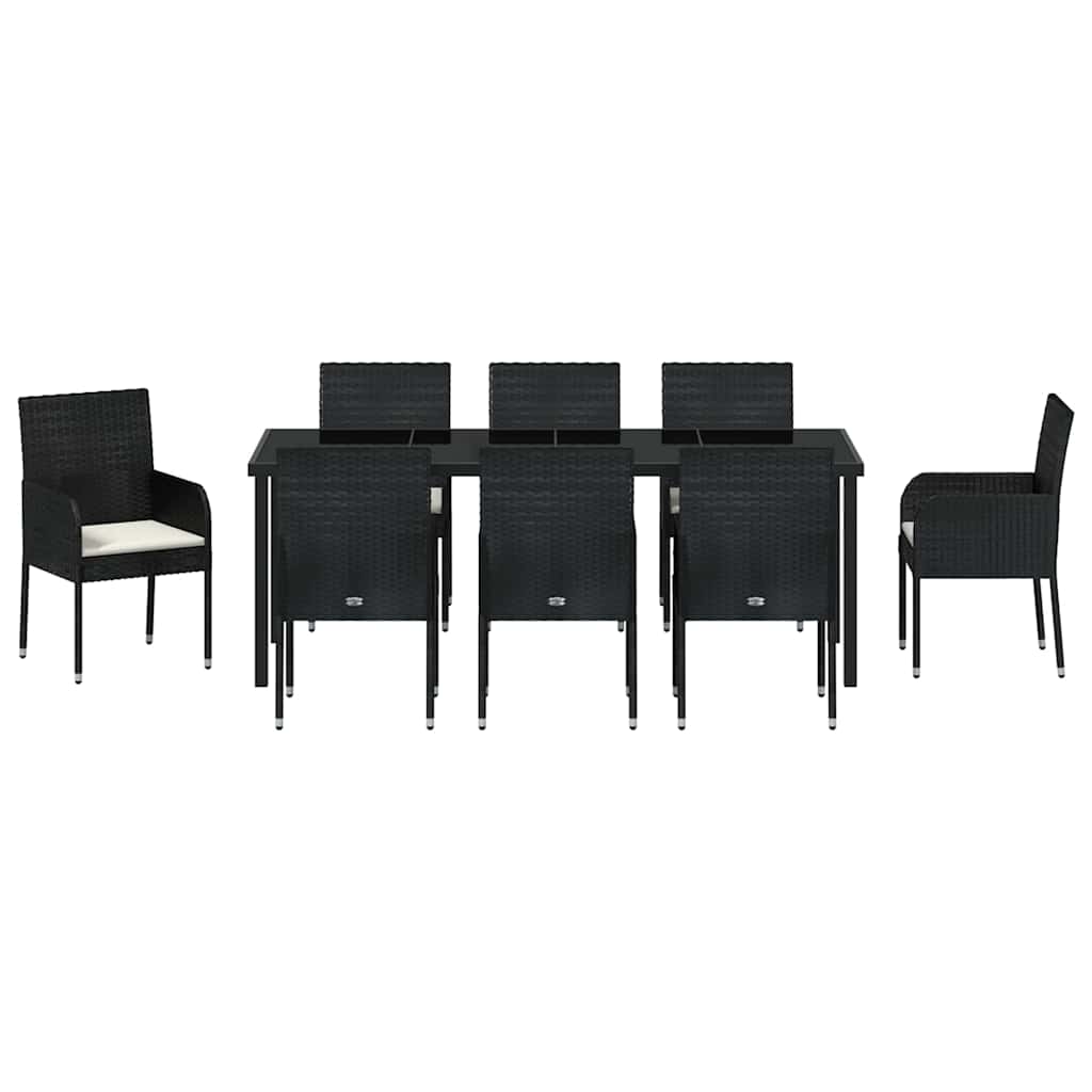 Σέτ φαγητού για κήπο με μαξιλάρι 9 pcs Μαύρο συνθετικό ρατάν - Pakobazaar