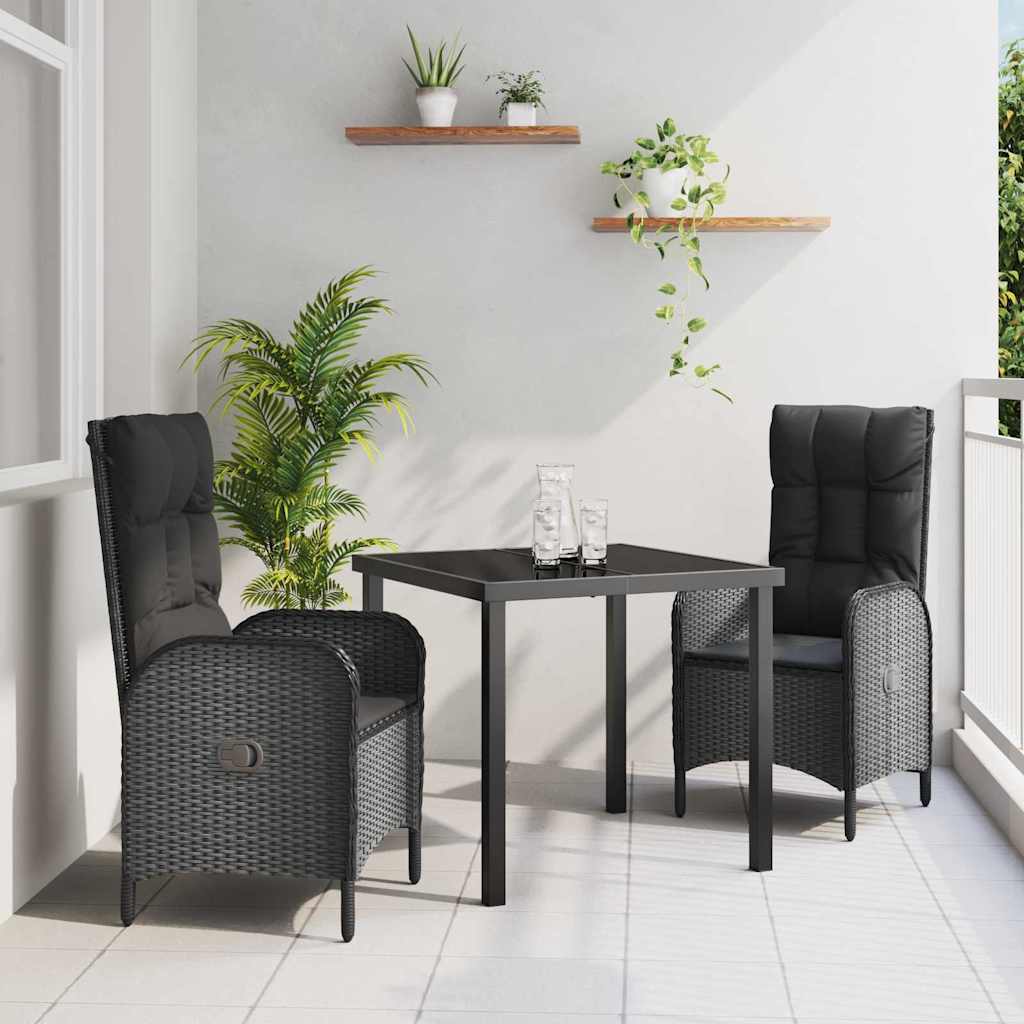 Σέτ φαγητού για κήπο με μαξιλάρι 3 pcs Μαύρο συνθετικό ρατάν - Pakobazaar