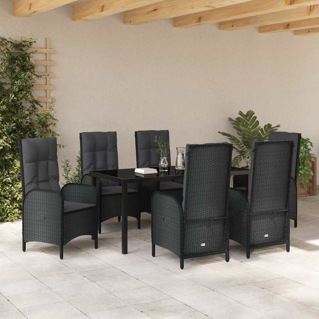Σέτ φαγητού για κήπο με μαξιλάρι 7 pcs Μαύρο συνθετικό ρατάν - Pakobazaar