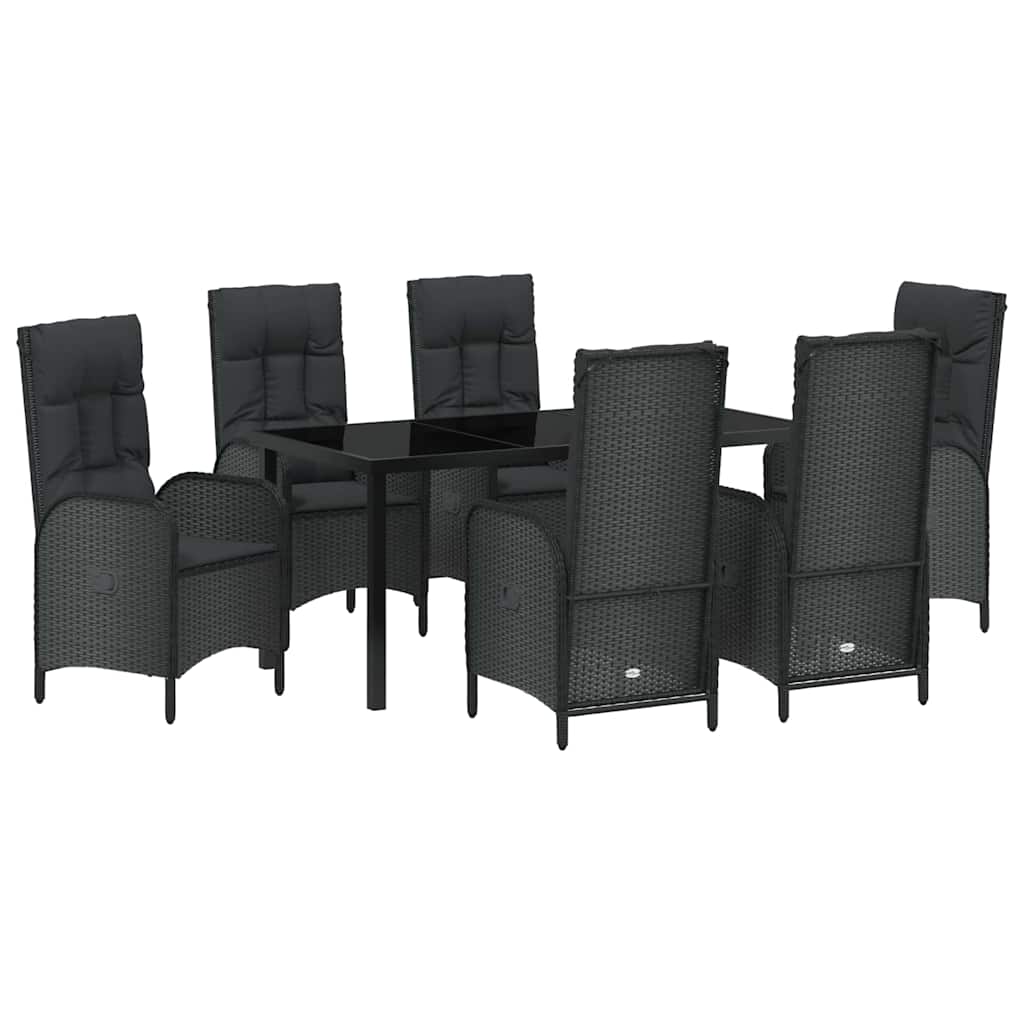 Σέτ φαγητού για κήπο με μαξιλάρι 7 pcs Μαύρο συνθετικό ρατάν - Pakobazaar