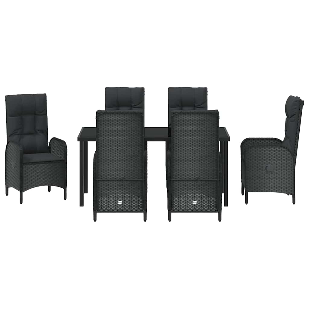 Σέτ φαγητού για κήπο με μαξιλάρι 7 pcs Μαύρο συνθετικό ρατάν - Pakobazaar