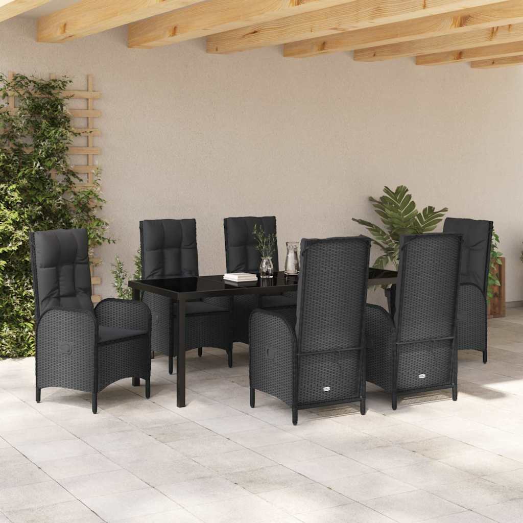 Σέτ φαγητού για κήπο με μαξιλάρι 7 pcs Μαύρο συνθετικό ρατάν - Pakobazaar