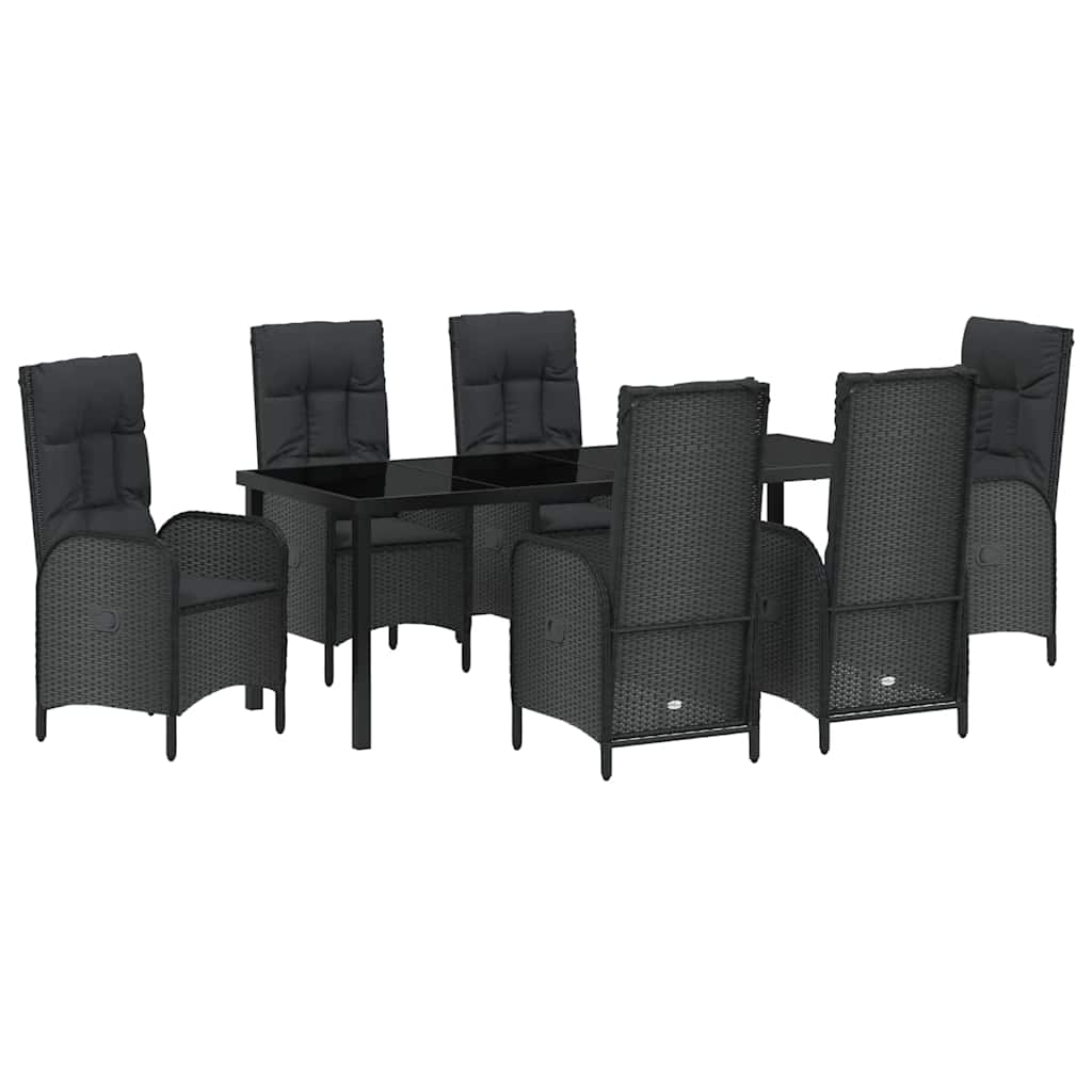 Σέτ φαγητού για κήπο με μαξιλάρι 7 pcs Μαύρο συνθετικό ρατάν - Pakobazaar