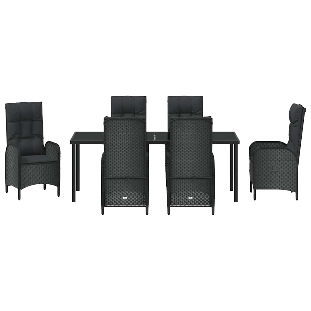 Σέτ φαγητού για κήπο με μαξιλάρι 7 pcs Μαύρο συνθετικό ρατάν - Pakobazaar