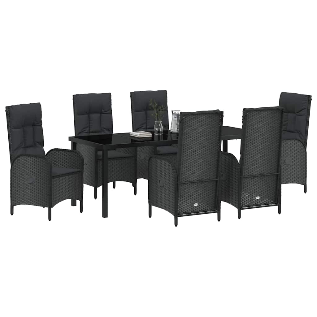Σέτ φαγητού για κήπο με μαξιλάρι 7 pcs Μαύρο συνθετικό ρατάν - Pakobazaar
