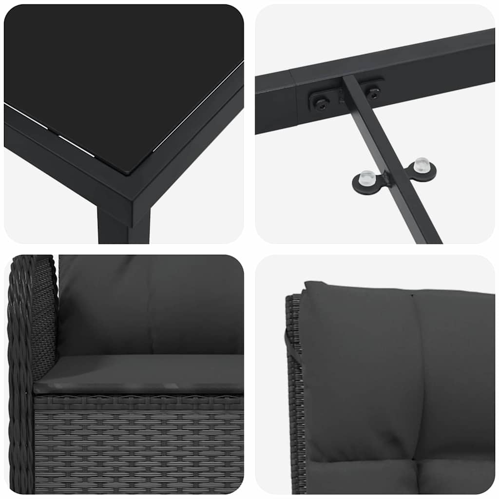 Σέτ φαγητού για κήπο με μαξιλάρι 9 pcs Μαύρο συνθετικό ρατάν - Pakobazaar