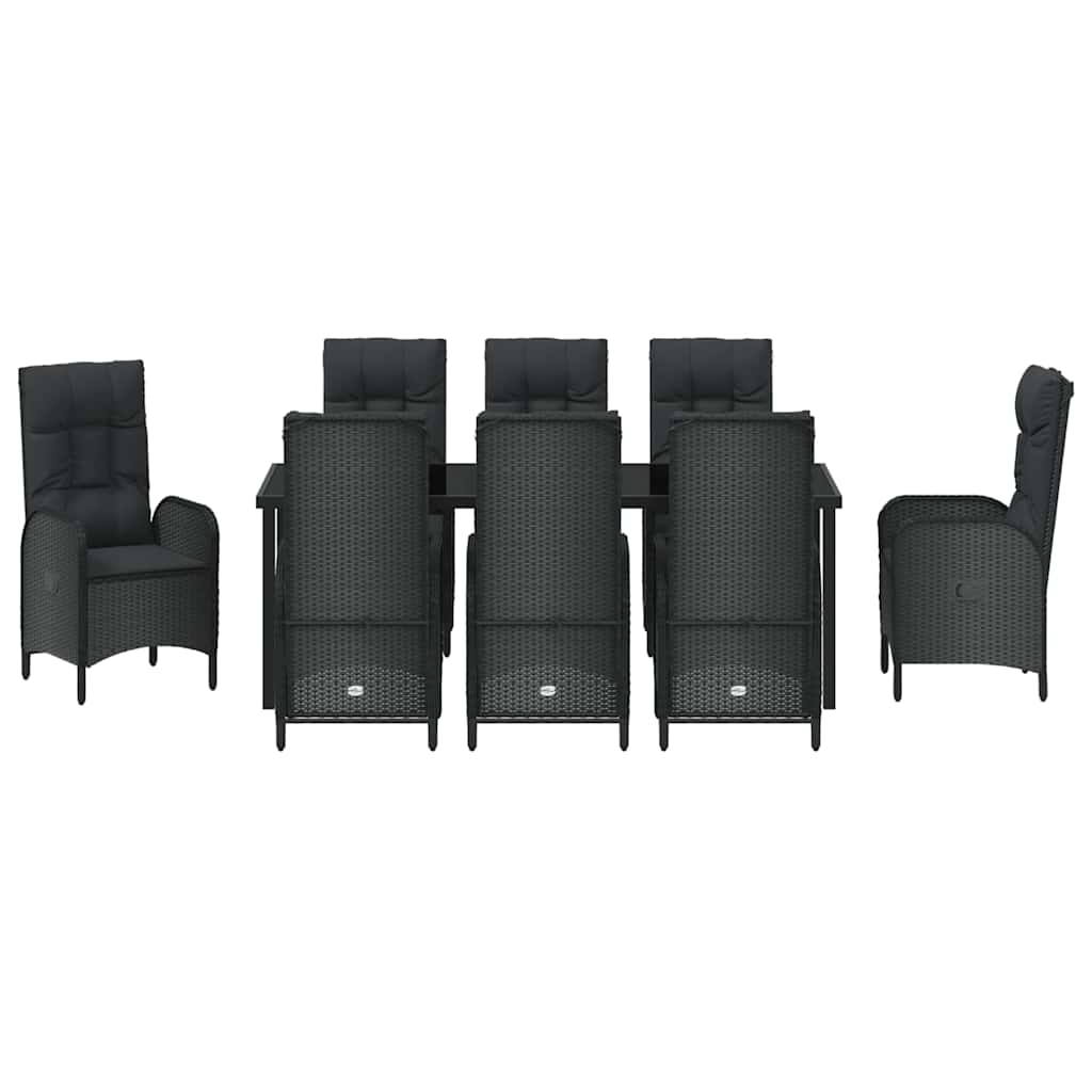 Σέτ φαγητού για κήπο με μαξιλάρι 9 pcs Μαύρο συνθετικό ρατάν - Pakobazaar