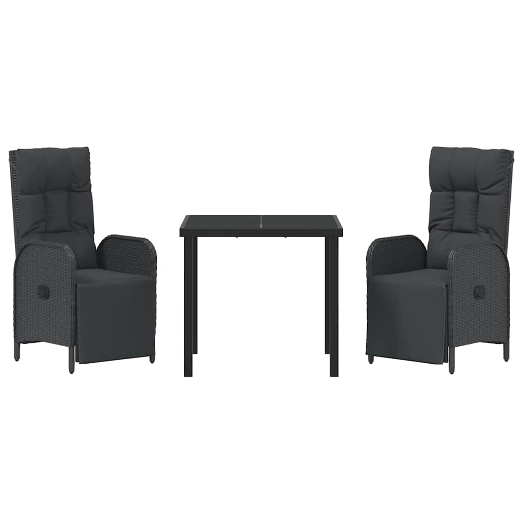 Σέτ φαγητού για κήπο με μαξιλάρι 3 pcs Μαύρο συνθετικό ρατάν - Pakobazaar