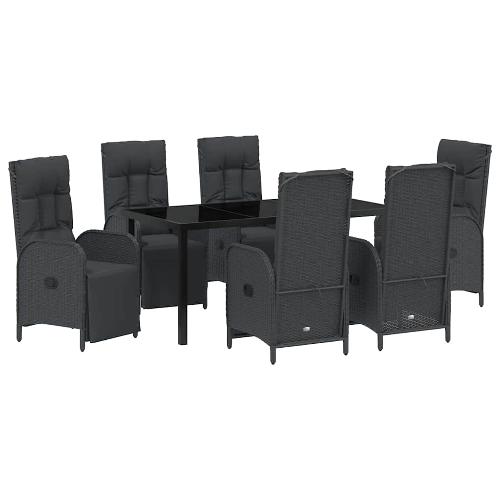 Σέτ φαγητού για κήπο με μαξιλάρι 7 pcs Μαύρο συνθετικό ρατάν - Pakobazaar