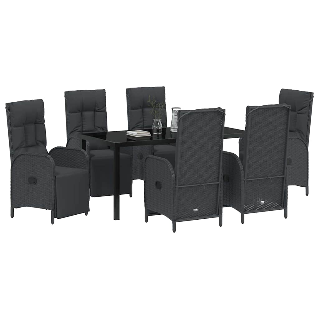 Σέτ φαγητού για κήπο με μαξιλάρι 7 pcs Μαύρο συνθετικό ρατάν - Pakobazaar